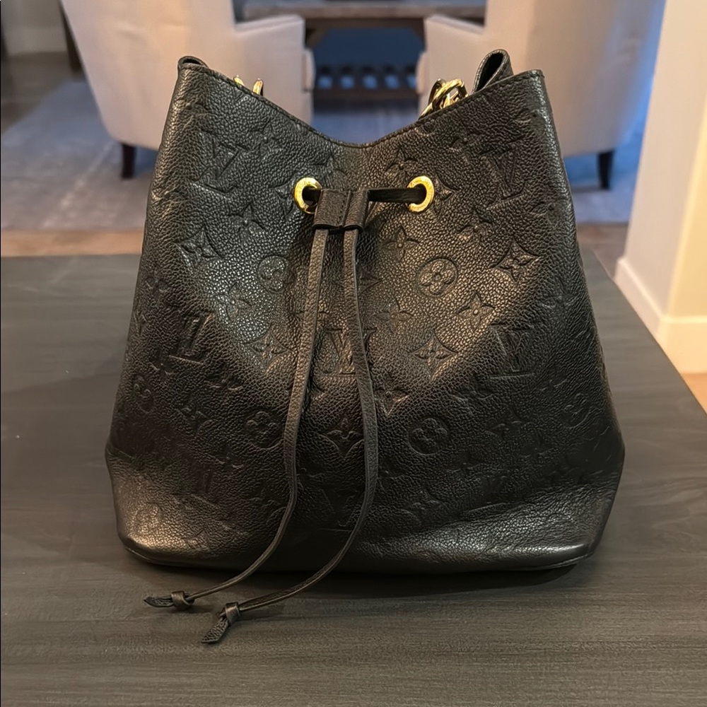 Black Louis Vuitton Noe Bucket Bag with Gold Detail